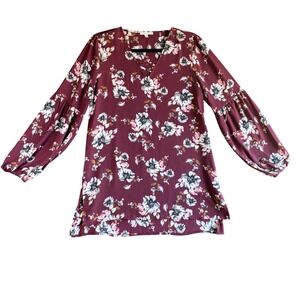 Maurice's Floral Print Long Sleeve Mini Dress Maroon White Pink XS‎